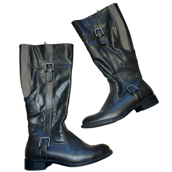 G.H. BASS JOSIE TALL SIDE ZIP BLACK VEGAN LEATHER HEELED RIDING BOOTS, SIZE 7.5 - Picture 1 of 7